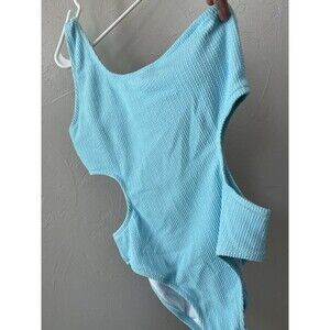 PINK Victoria's Secret Swimsuit One Shoulder Blue  Cutout Sides Ribbed XL New